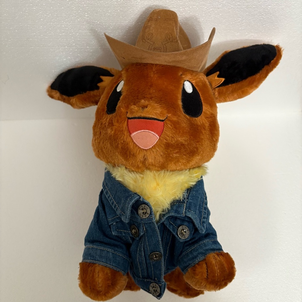Eevee Pokemon Build A Bear Plush Toy with Denim Jacket and Hat